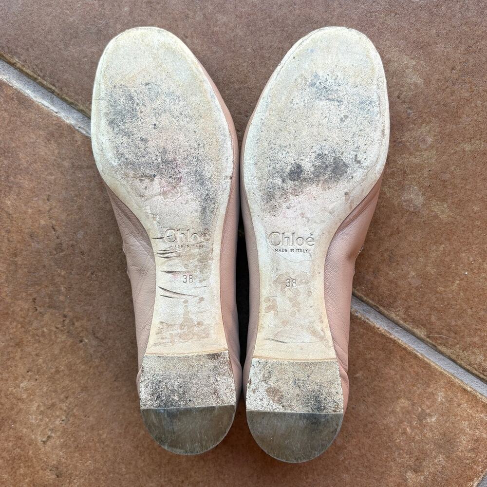 Chloe Lauren Ballerina Scalloped Edge Leather Flats Rosy Beige size 38/8 US - Picture 7 of 16